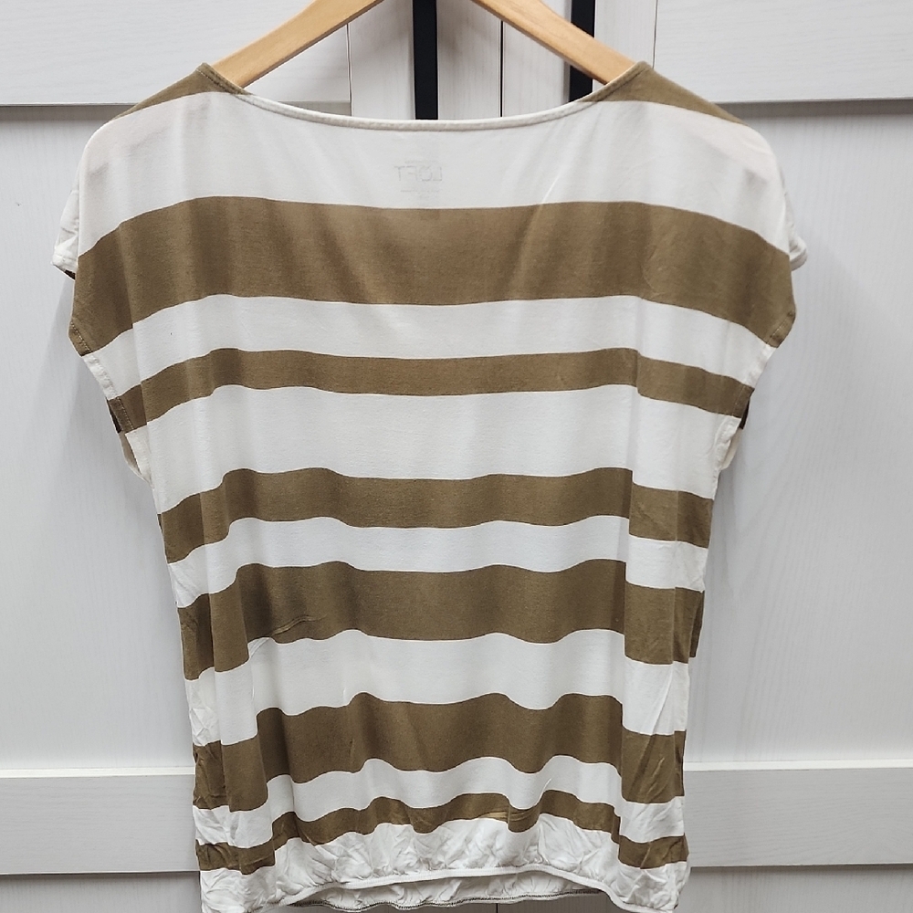 LOFT Short Sleeve Top - Olive Stripes Lunch Date Shirt - Picture 3 of 5